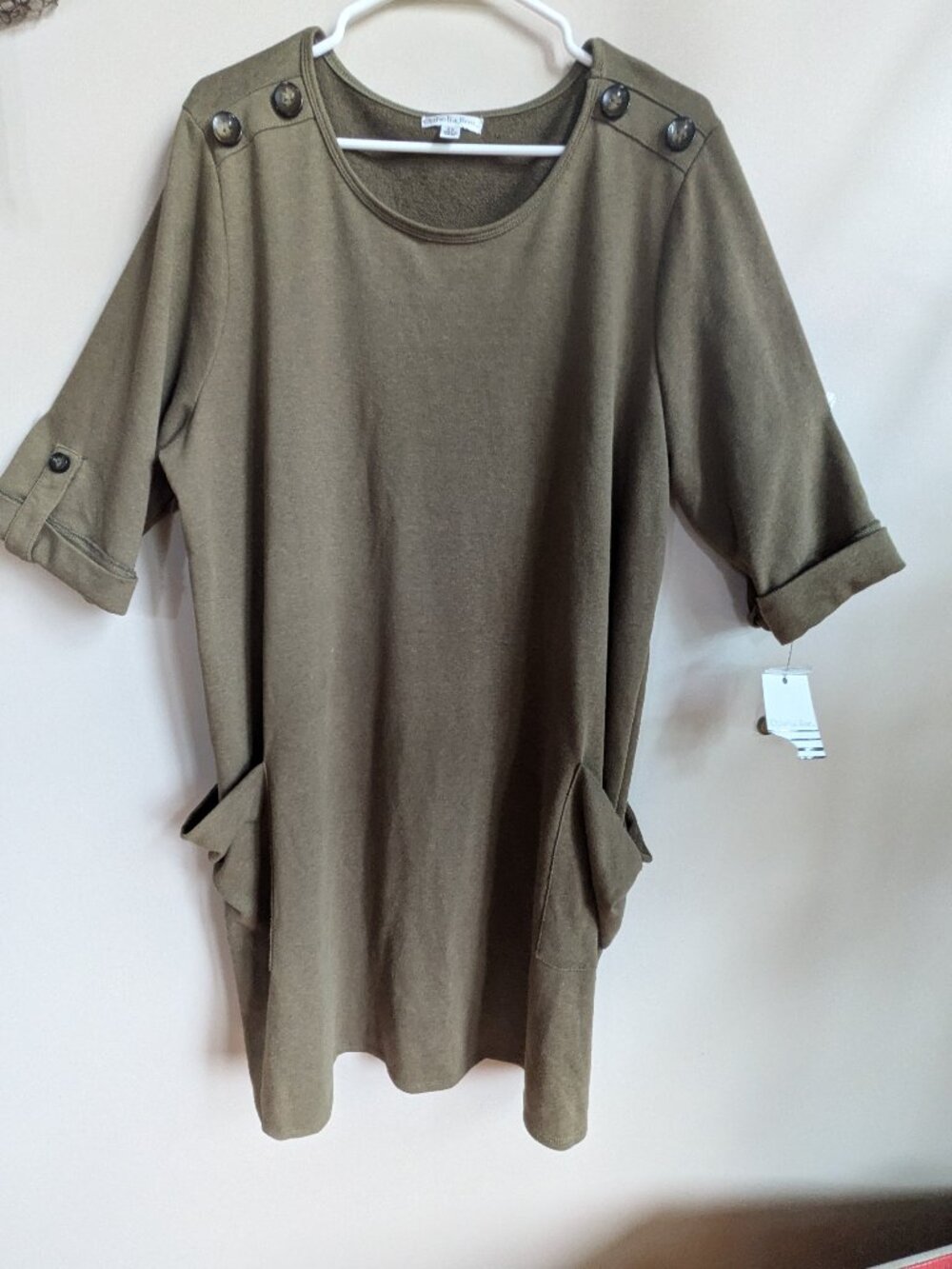 NWT ophelia roe french terry dress olive color cotton blend size 2X #728